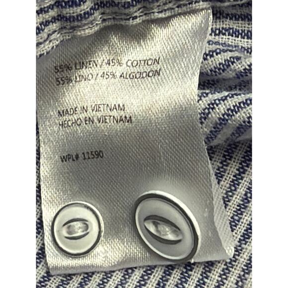 Weatherproof Vintage Linen Shirt Sleeve Button Up Mens LG Blue/White Striped - Picture 8 of 9